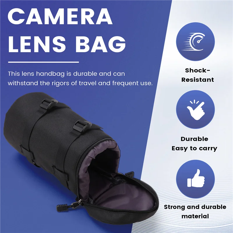 Sac d'objectif d'appareil photo reflex, étui de protection d'objectif d'appareil photo, sac de rangement de Tube d'objectif, sac d'objectif étanche et antichoc pour Nikon,Canon Blackb64b
