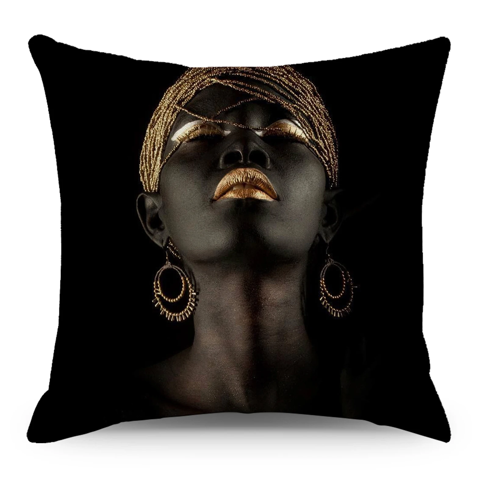 45*45cm Living Room Black Gold African Lady Print Pillow Case Africa Woman Style Look Art Decor Sofa Pillowcase Cushion Cover