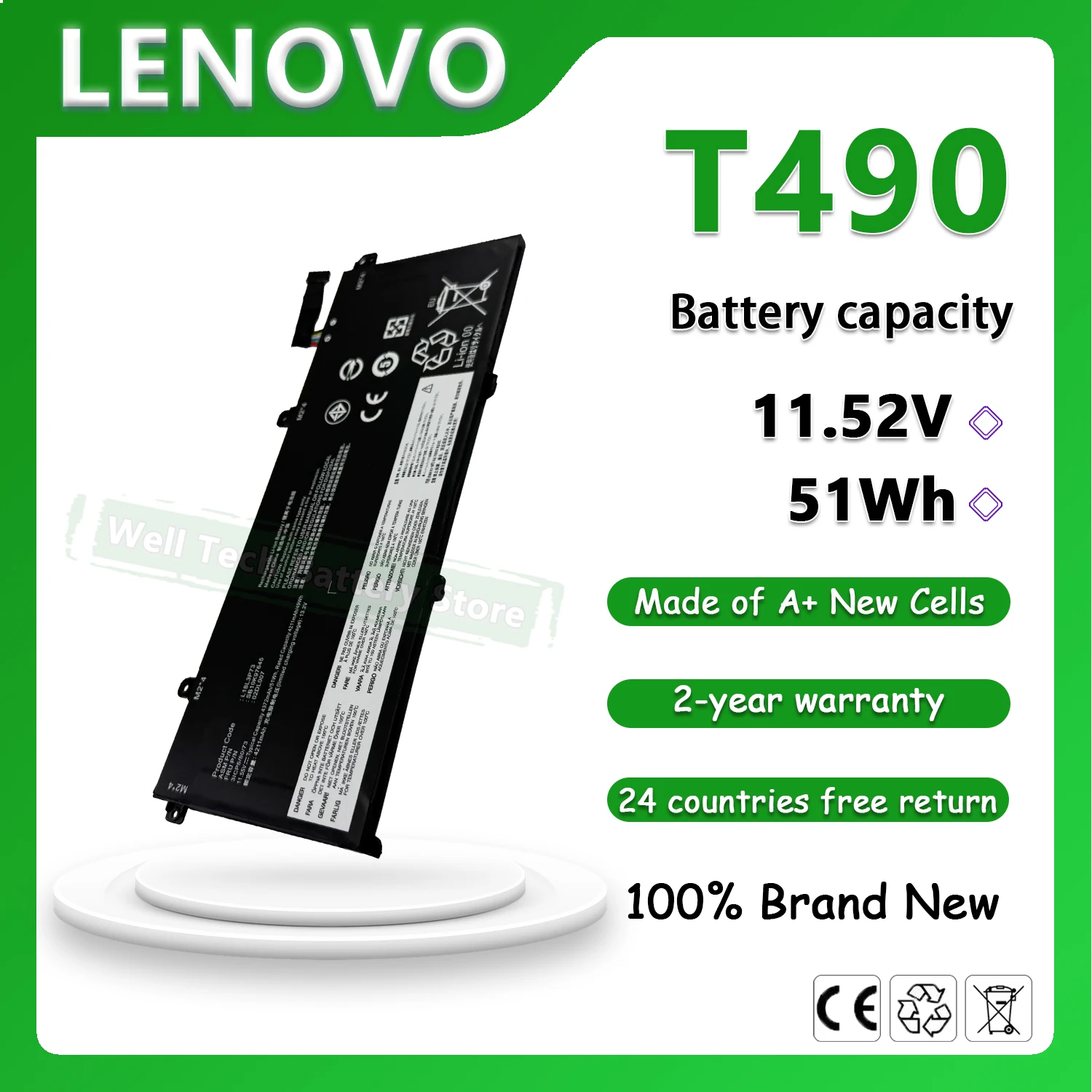 Batería para Portátil ThinkPad T490 T495 L18M3P73 de 11.52V 51Wh para Lenovo T490 T495 T14 ThinkPad T14 Gen 2 ThinkPad P14s TP00103K