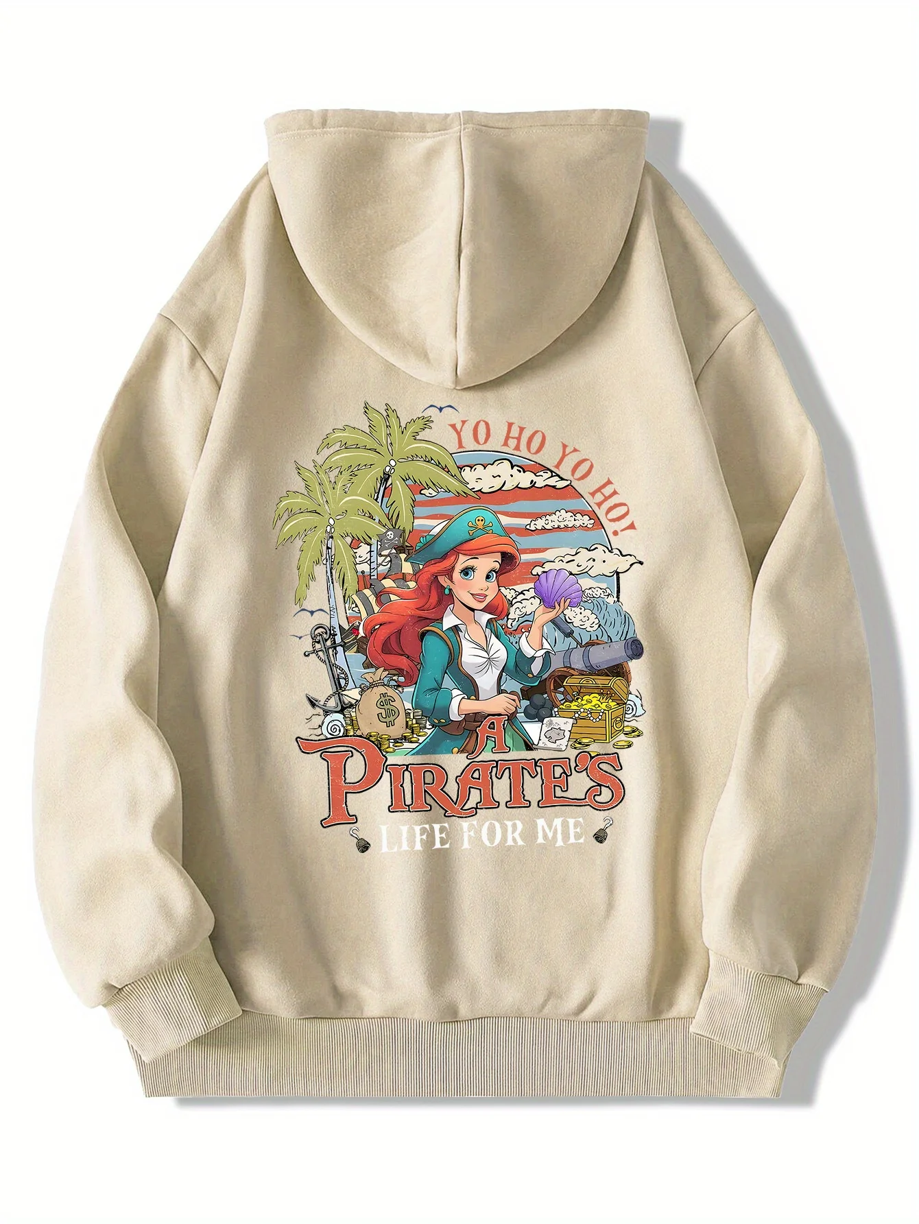 سترة نسائية من Ariel A Pirate'S Life for Me باللون الوردي مرخصة رسميًا سترة بقلنسوة رسومات استوائية مثالية للنساء #6