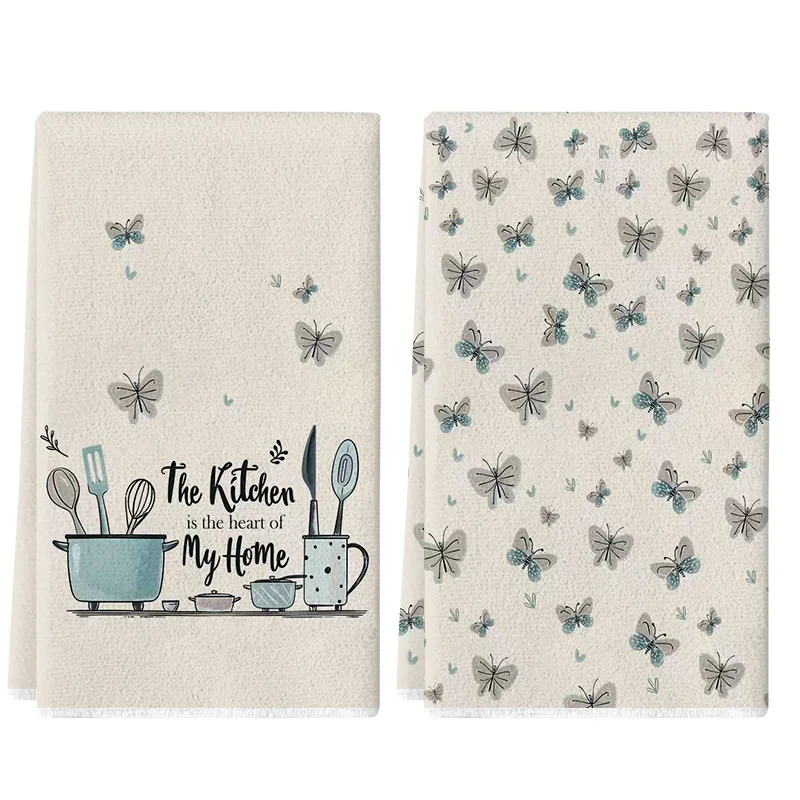 قطعتان، مناشف المطبخ الفنية ذات الطابع الفراشي، مجموعة مناشف 40 سم * 60 سم، قماش تنظيف ناعم فائق الامتصاص، منشفة شاي للطهي والخبز، منشفة يدوية، قماش تنظيف، ديكور غرفة المطبخ، أساسيات المطبخ، أساسيات المنزل #2