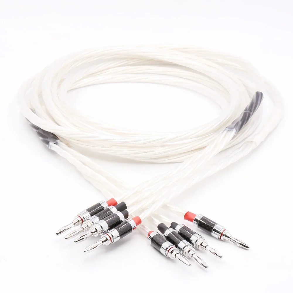 

Pair Silver plated OFC Speaker cable with Carbon fiber Banana plug For High End Speaker