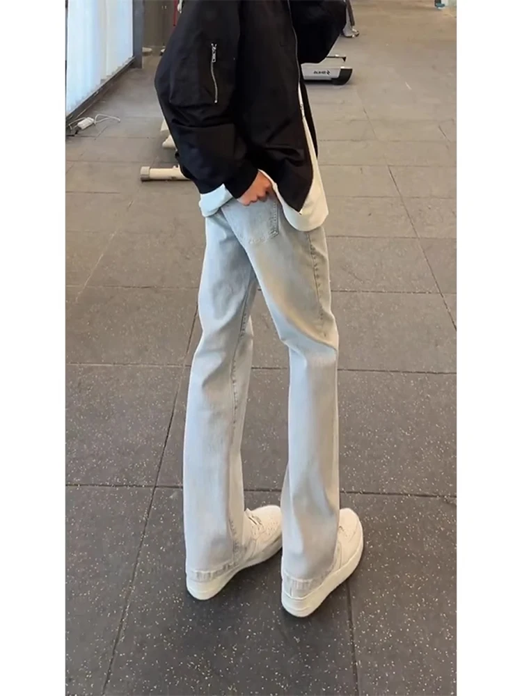 

High Waist Cement Color Jeans Men's Slimming Leg Lengthening Knife Bootcut Pants American High Street Sle Jeans