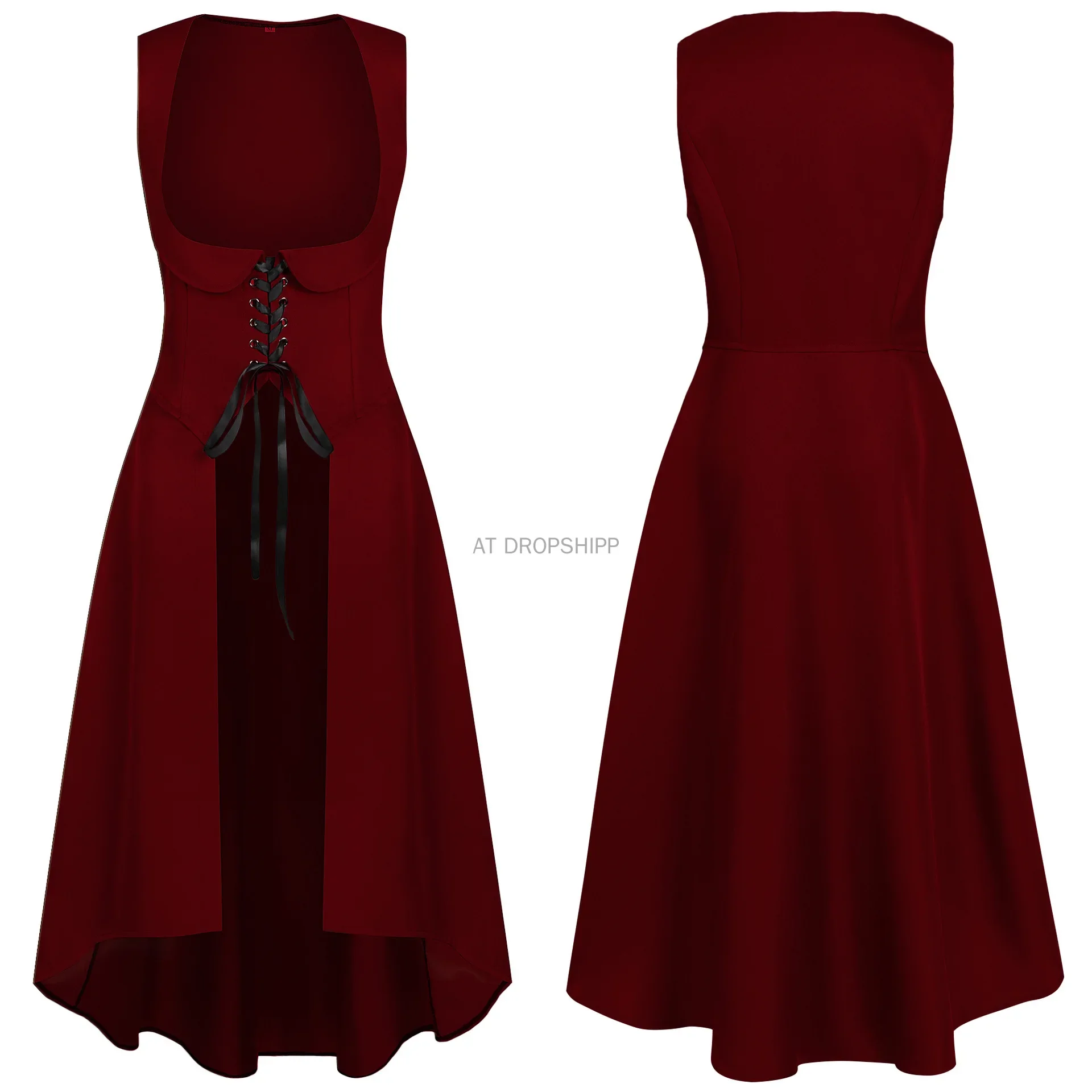 Middeleeuwse Renaissance Hoge Hals Mouwloos Halloween Retro Steampunk Zeemeermin Ontwerp Dames Lange Rok Cosplay