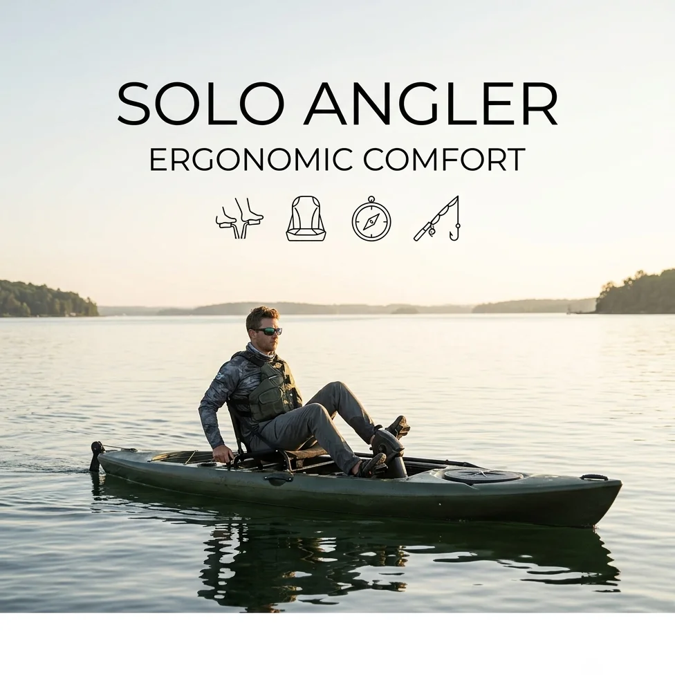 Supplier Direct Olive Green Solo Pedal Drive Angling Kayak Rotomolded LLDPE Sit on Top Aluminum Frame Mesh Chair