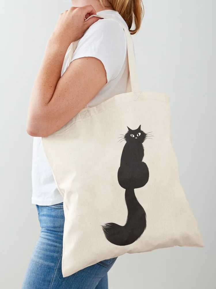 

Longhaired Black Cat with Long Tail Tote Bag Shopper bag Women's handbag handbag Women's beach bags