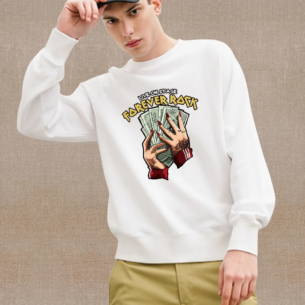 Warm Casual Pullover Men's White LongSleeve Hoodie Hand Printed Lightweight Comfortable Sweatshirt Fashionable MenClothing