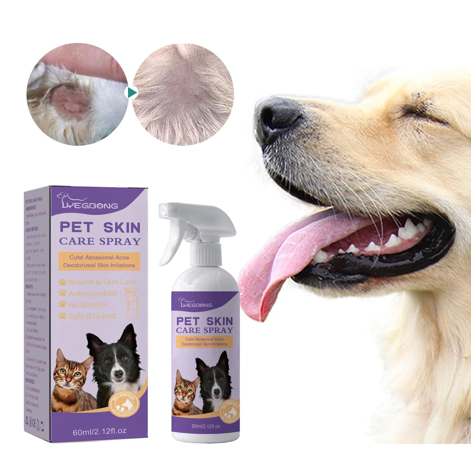 Cat Skin Care Spray Pet Flea Mite Eliminator Dog Itchy Skin Treatment Pet Wound Repair Cat Hair Regrowth Dog Hair Repair Serum