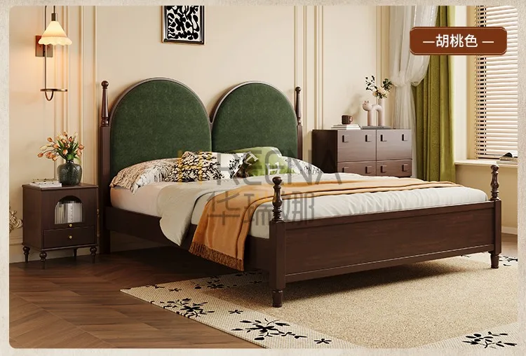 LMM French retro style solid wood double wedding bed medium antique small apartment master and second bedroom Paris bed