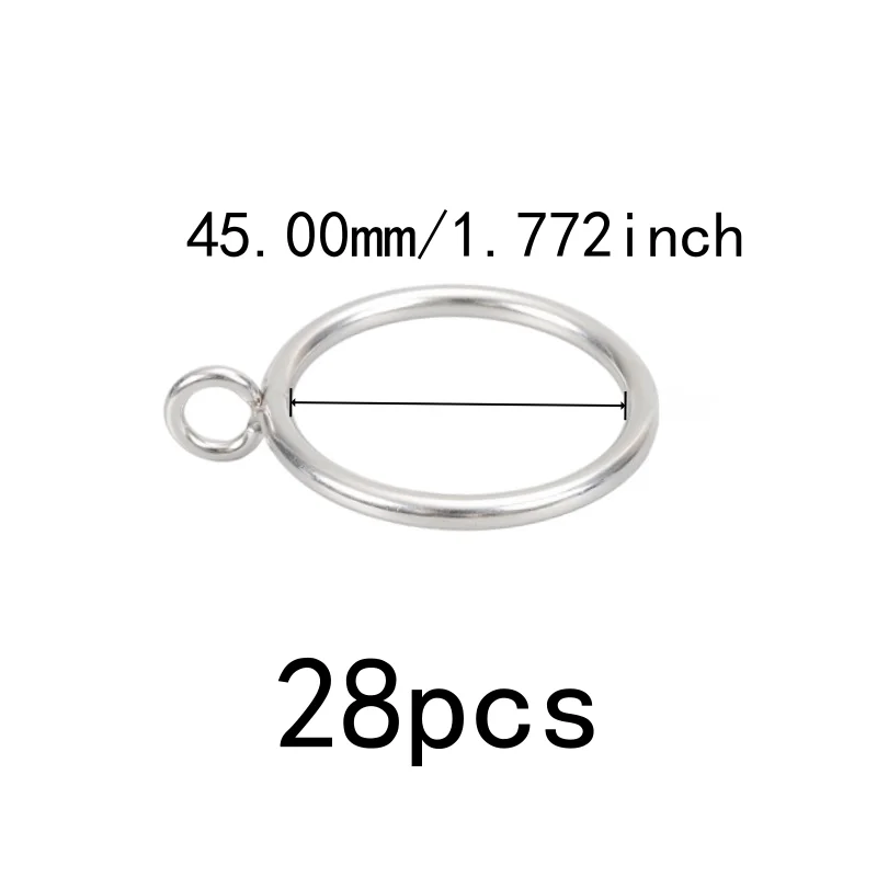 28 pcs 45mm Curtain Rings with Holes, Silver Iron Material, suitable for Living Room Window Curtain, Smooth Sliding On Rod