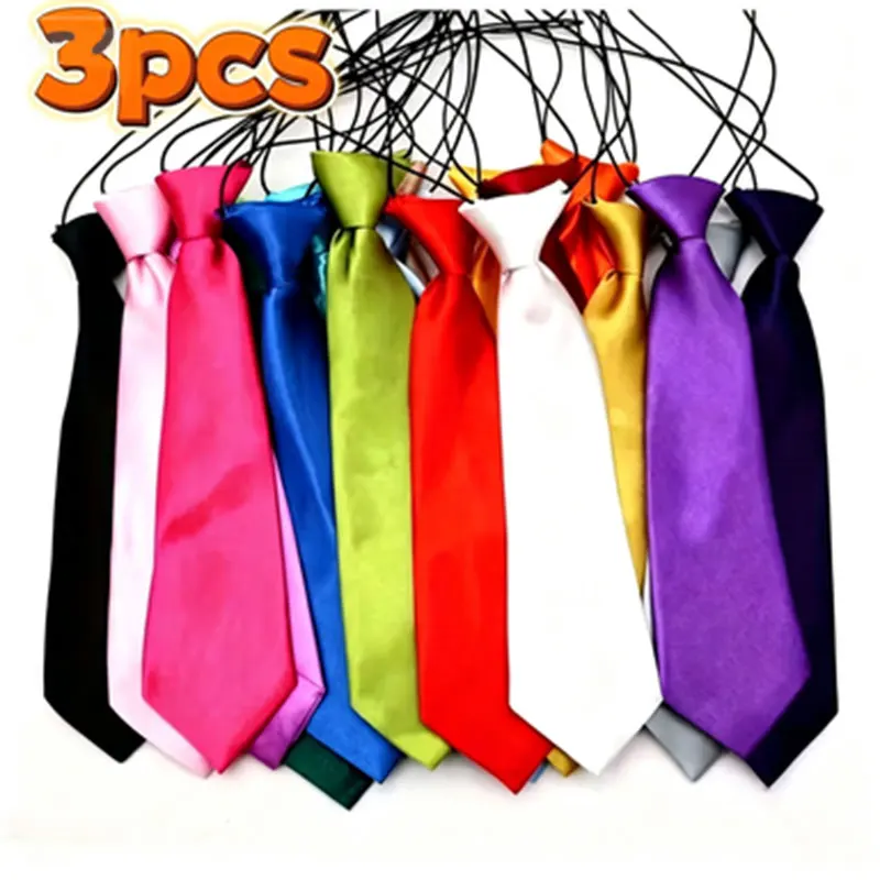 3Pcs Elastic Tie with Rubber Band, Solid Color, Shiny, No-Knot Elastic Cord, Black, Red, White, Multi-Color Polyester, Stage Performance, Party, Children's Performance, Men's Accessories