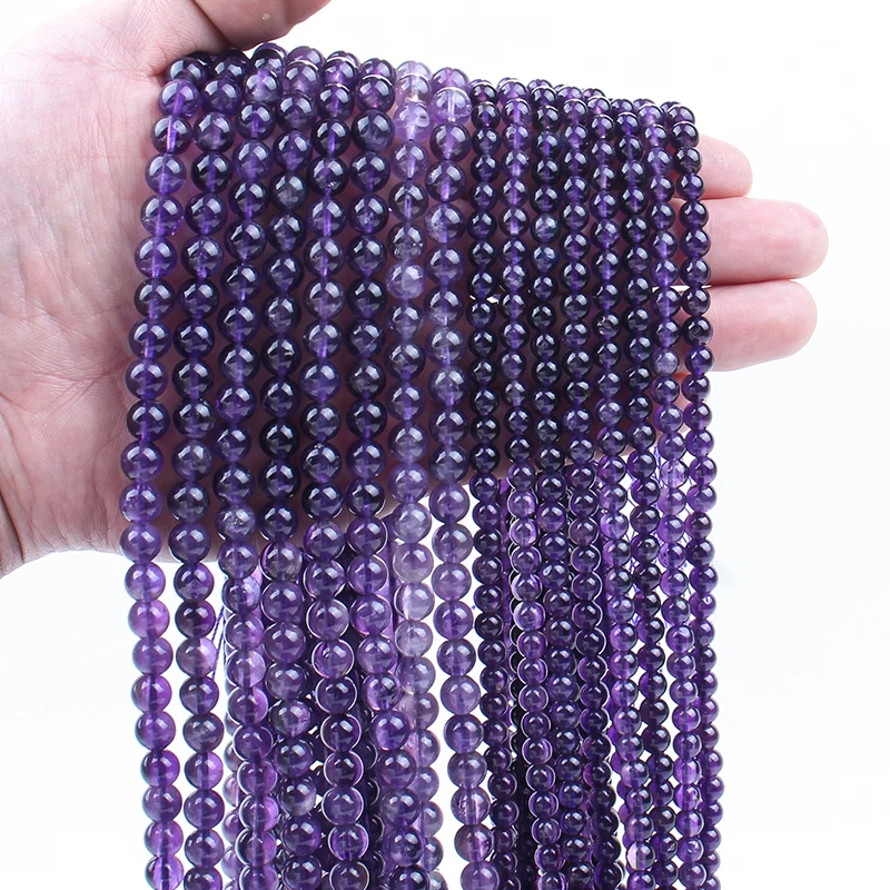 Natural Amethyst Stone Beads Round Loose Gemstone Beads for Needlework DIY Bracelets Necklace Accessories