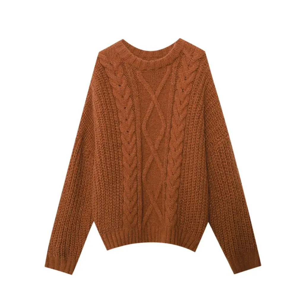 

Sinan Relaxed Fit Knitted Sweater round Neck Twist Soft Lazy Style for Autumn Winter New Fashion Women's Top
