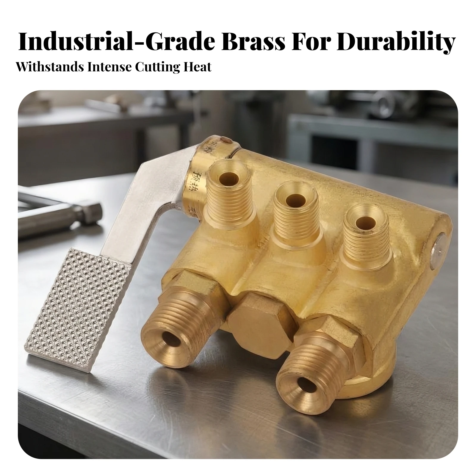 Gas Cutting Machine Valve with Lever Heavy Duty Metal Control Textured Knurled Grip Threaded Ports for Workshop Fabrication