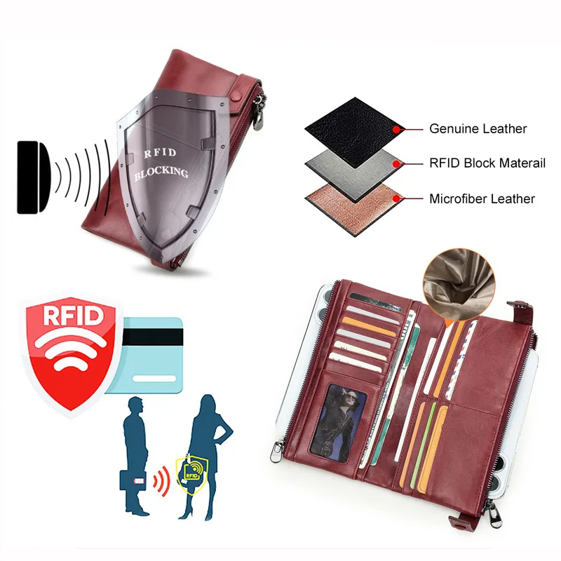 New Fashionable British Style Anti Theft Brush Fashion Cowhide Wallets Fold Long Zipper Genuine Women's Leather Clip Men Wallets
