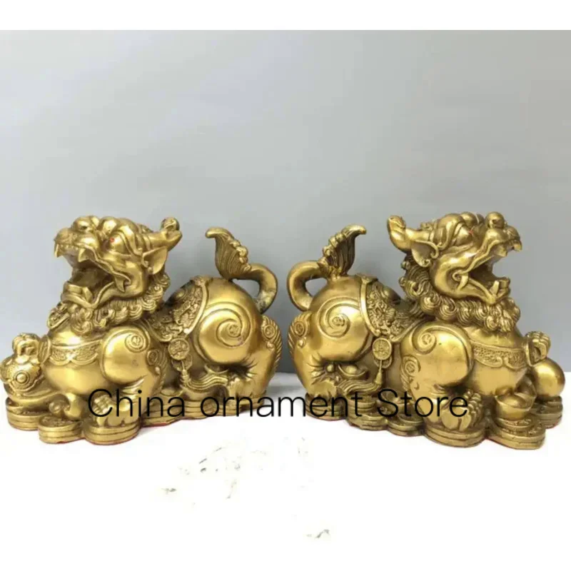 

China brass seiko recruit wealth mythical wild animal crafts statue A pair