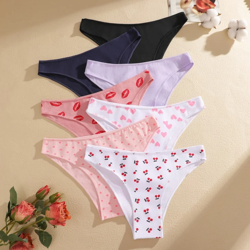 4-teiliges Set Damen Baumwoll-Slips Sexy Niedriggeschnittene Unterhosen Atmungsaktive Unterwäsche für Frauen Dehnbare Slips in Unifarben – Detail 29