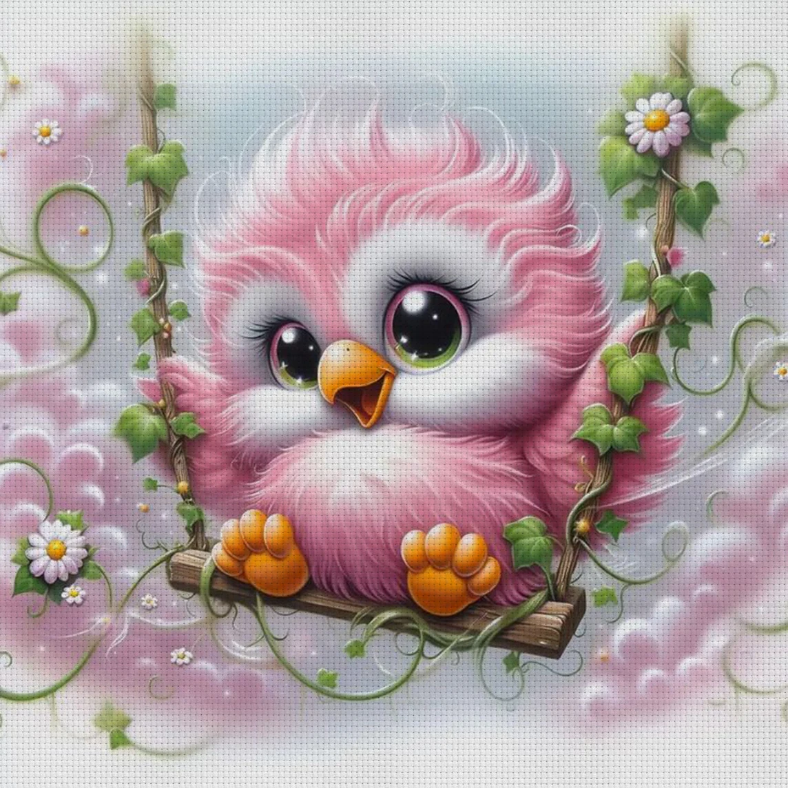 Pink Feather Swing Kreuzstich-Set zum Selbermachen, 11CT-Stickerei, Heimwanddekoration, Geschenk, handgefertigtes Material, rahmenlos, halbfertig, 36 x 36 cm
