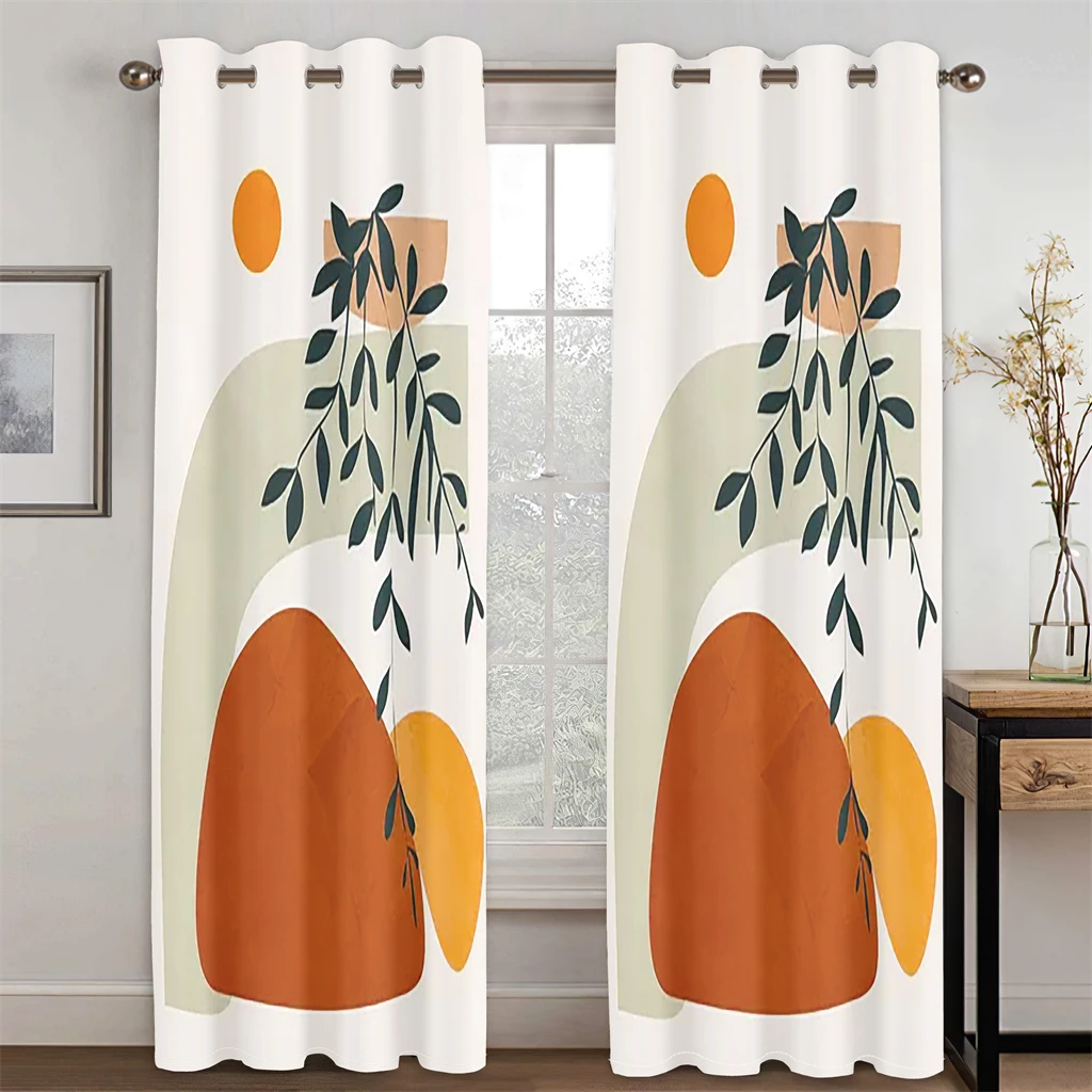 Modern Minimalist Wind Plant Green Leaf Willow Leaf Curtains 2 Panel Living Room Bedroom Balcony Kitchen Kids Room Decor Curtain