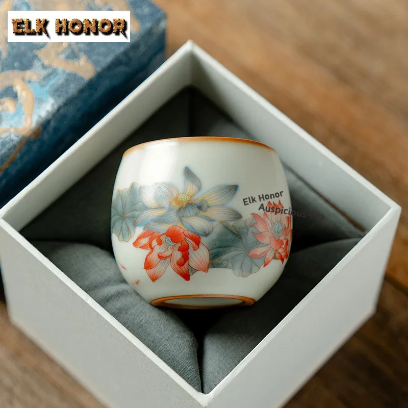 105ml Ru Kiln Lotus Flower Teacup Ancient Tea Bowl Tea Pair Tea-tasting Smelling Cup Chazhan Master Cups Cha Supplies Ornaments