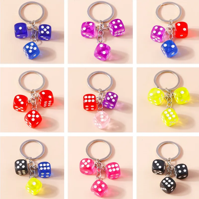 Funny Dice Keychains for Women Creative Colorful Resin Dice Charms Handbag Purse Key Chains Car Keyring Accessories DIY Jewelry