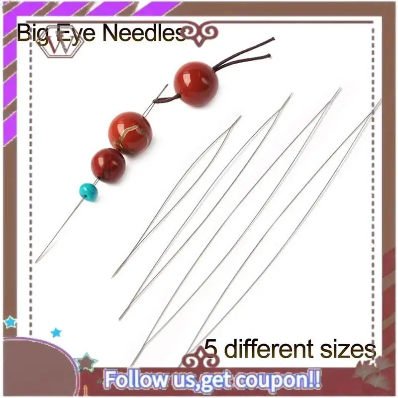 (New)-60 Pcs Beading Needles Set 5 Size 20 Pcs Big Eye Needles And 40 Pcs Long Straight Needles With Bottle For Easy Threading
