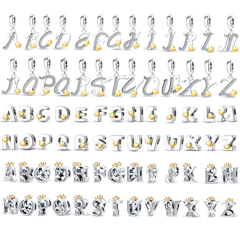 Charms Plata De Ley 925 Fit Pan Original Bracelets 26 Letter English Alphabet Beads Pendant Firely DIY Jewelry Making