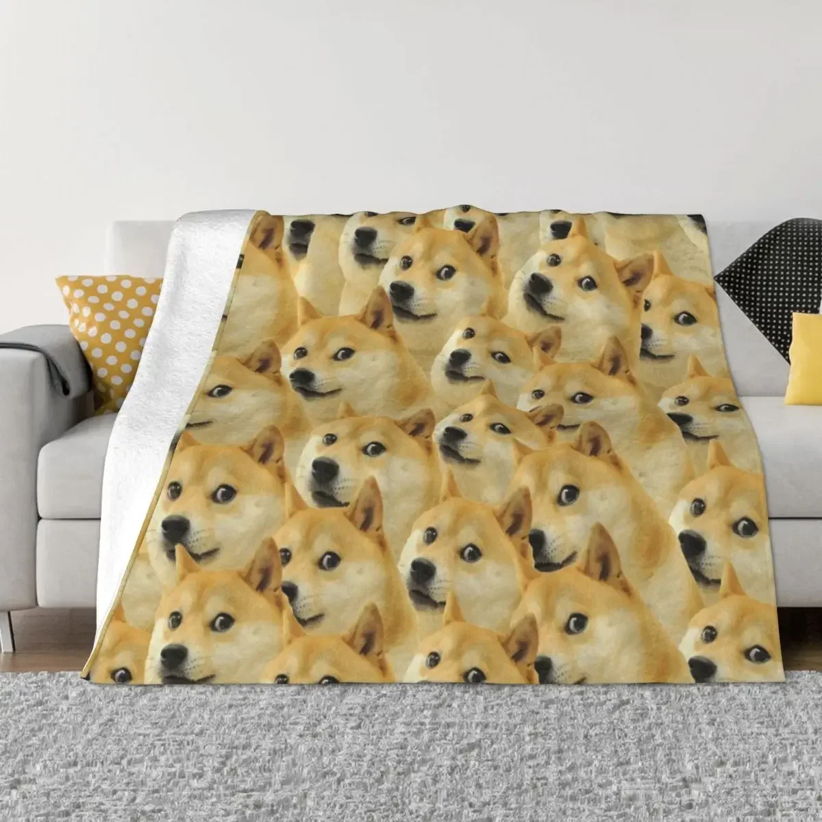 Doge WOW Pattern Shiba Inu Doggo dog meme montage HD High Quality Online Store Throw Blanket Soft Plaid Hairys Blankets