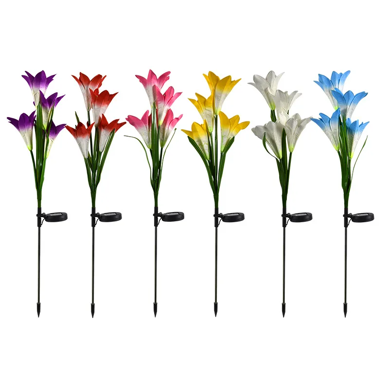 Solar Lights Outdoor Garden 4 Pack Garden Lights Lily Flowers, Multi-Color Changing LED Outdoor Solar Lights