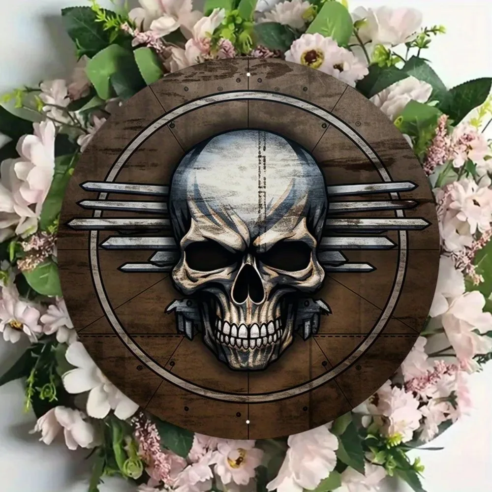 AirForceFlyingSkullMetalSign Einzigartiges Aluminium-Metallschild – Symbol der fliegenden Luftwaffe, dekoratives Holzkreis-Design
