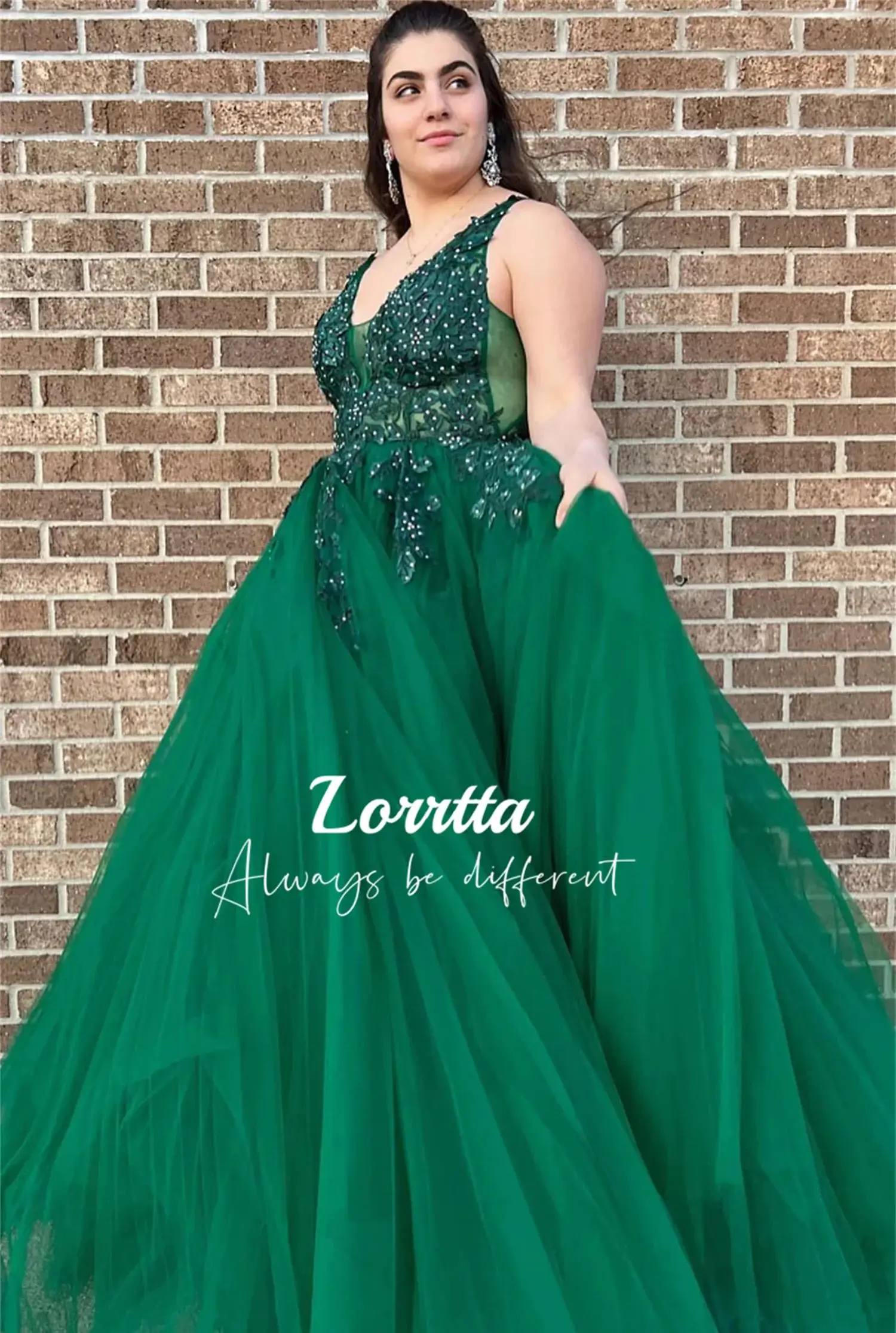 Lorrtta Plus Size Women\'s Clothing Green Tulle Applique Spaghetti Straps Arabian Dresses Elegant Dress Gala Long Evening Prom