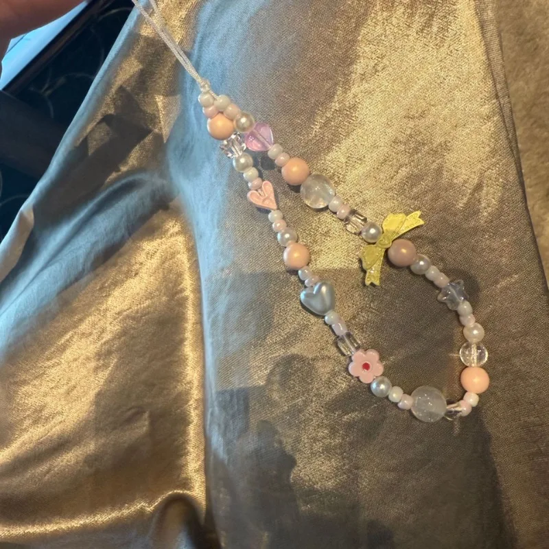 

Креативный дизайн, белый, розовый цвет, короткий чехол для телефона для девочек, корейский модный бант, цветочный кулон для наушников, милые аксессуары для телефонов