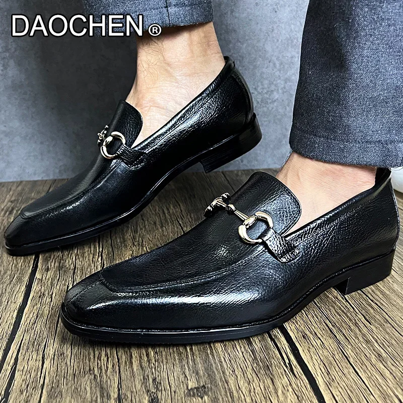 LUXURY BRAND MEN LEATHER SHOES BLACK WHITE MEN DRESS CASUAL SHOES SLIP ON WEDDING OFFICE SUMMER HORSEBIT LOAFERS FOR MEN