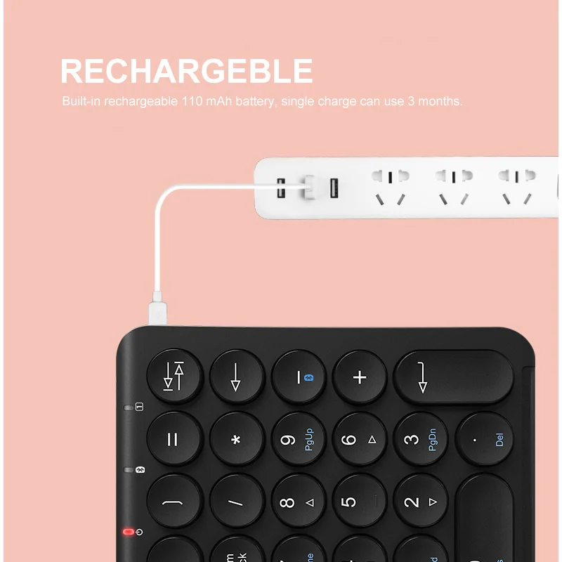 Custom BOW 22 Keys Wireless Number Pad Rechargeable Bluetooth Numeric Keypad Round Keycaps Numpad Keyboard for Laptop iPad Gift
