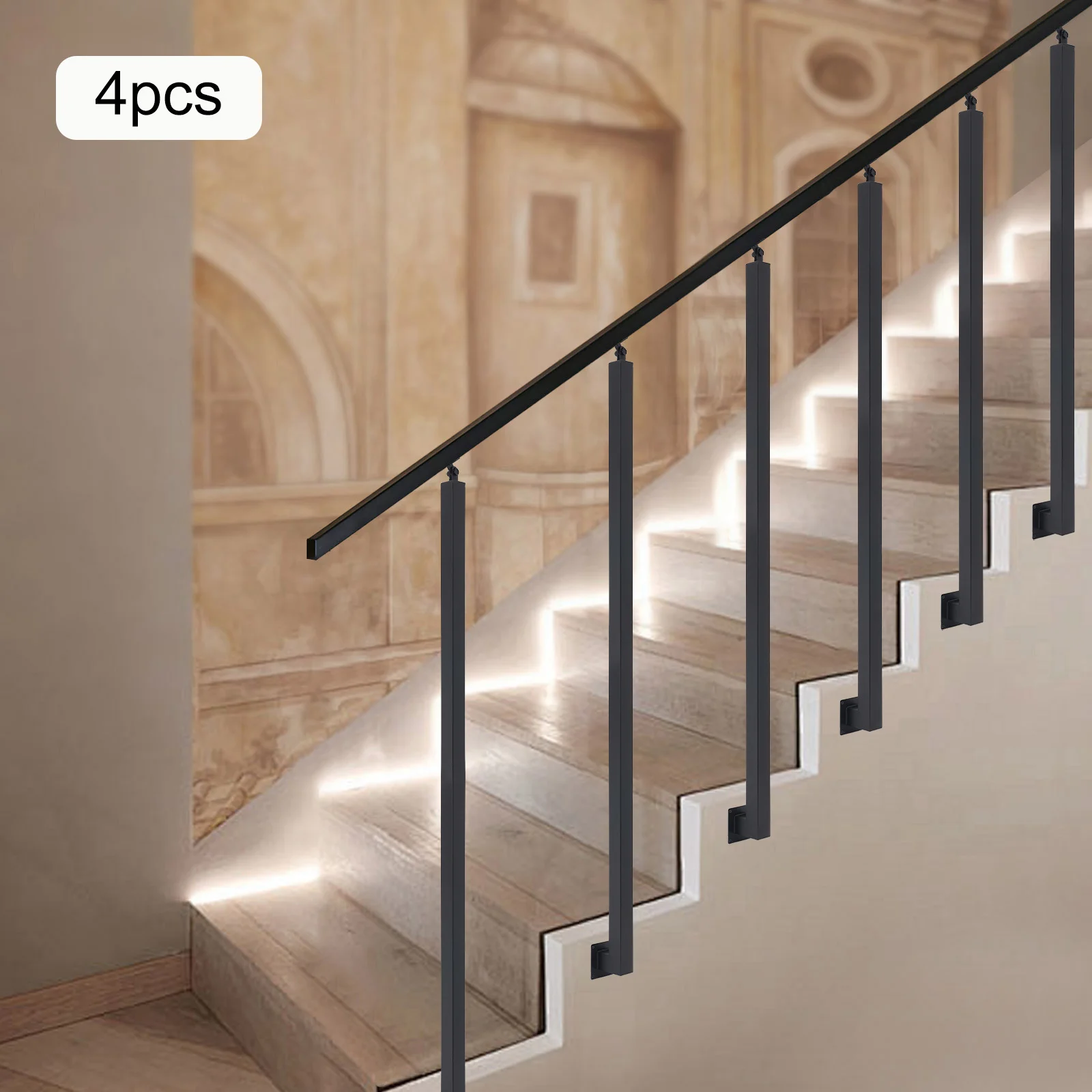 4 Pieces of 85cm Stair Railing Side Installation - Black, , , Suitable for Staircases, Villas, Entrances, Corridors