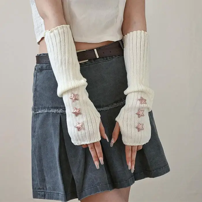 

Fingerless Long Wrist Gloves Winter Half Finger Gloves Arm Cover Knit Arm Warmers False Sleeves Outdoor Punk Mittens Arm Sleeve