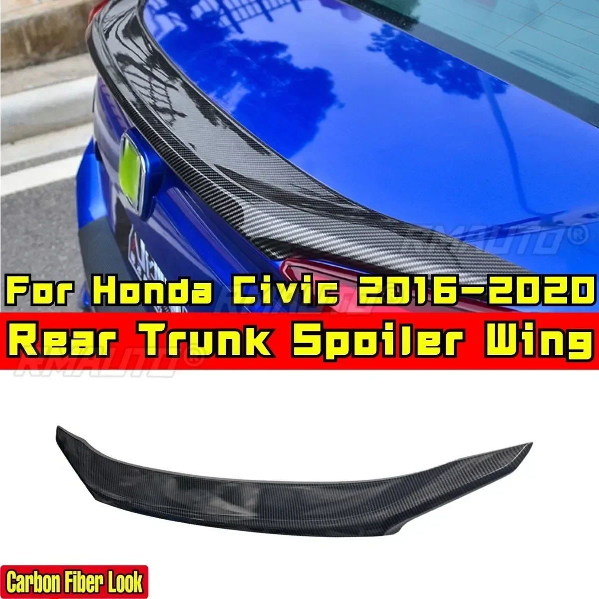 For Honda Civic 10th Gen 2016-2020 Body Kit Car Rear Spoiler Wing Glossy Black Sport Style Rear Trunk Wing Car Accessories