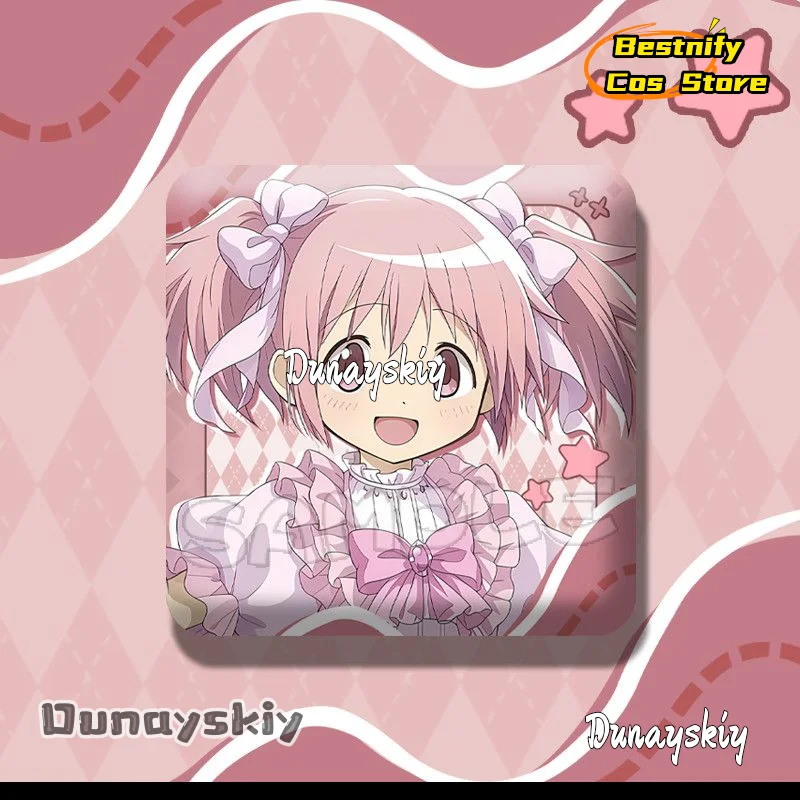 New 50*50mm Kaname Madoka Cosplay Magica Brooch Metal Square Badge Tomoe Mami Backpack Pins Accesories Halloween