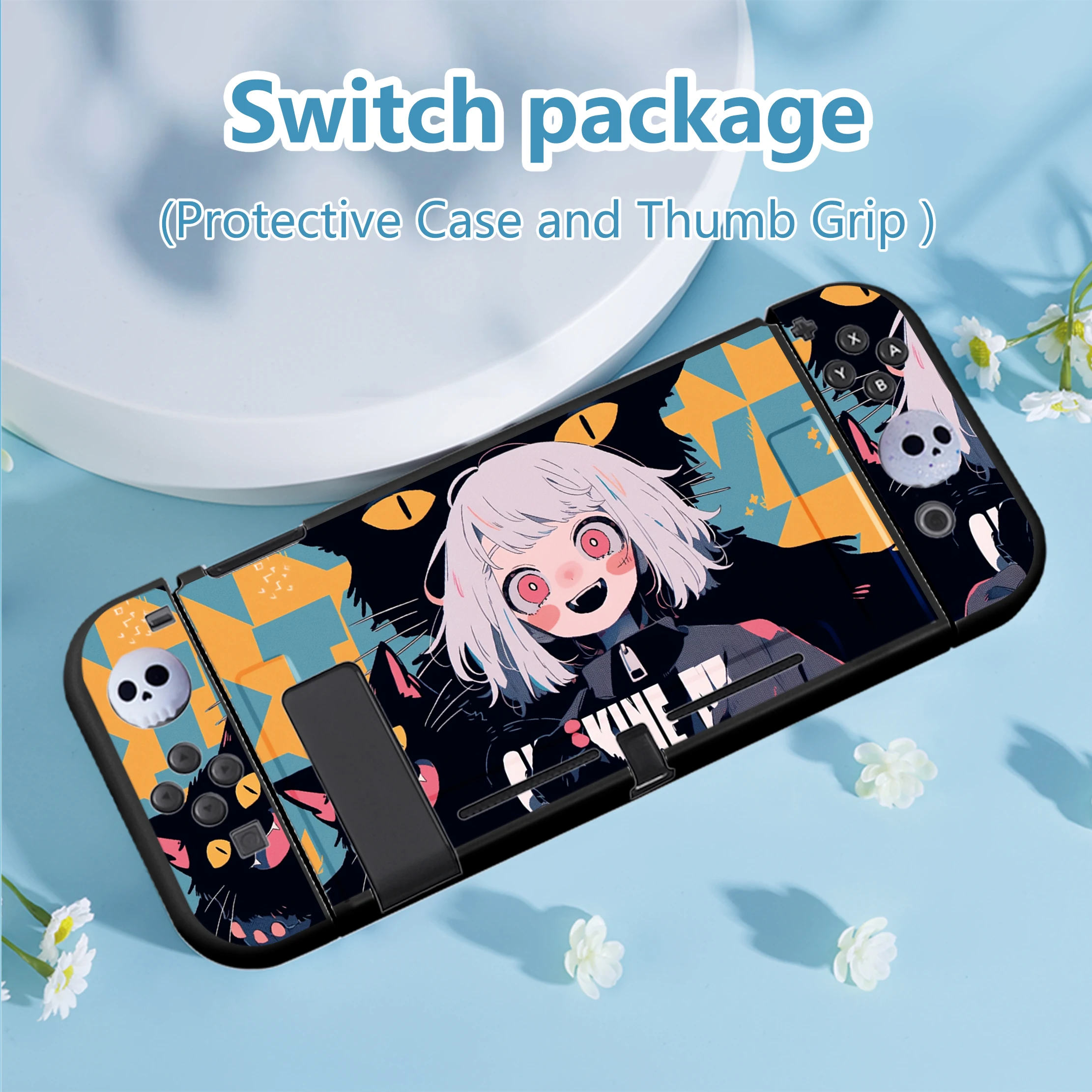Cartoon Girl Switch Case Compatible with Nintendo Switch OLED / Switch NS,with 4 Joystick Caps,Dockable case for Switch Joy-con