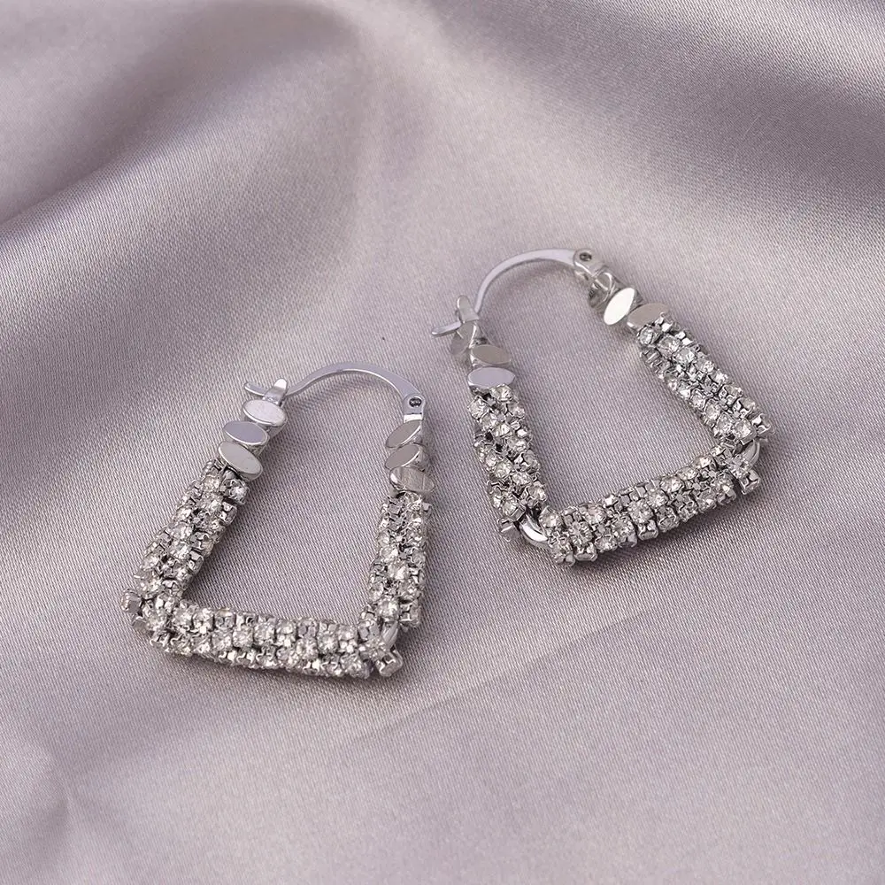 Alloy Geometric Stud Earrings Irregular Shape Geometric Design Statement Earrings Micro Set Zircon Minimalist Earrings For Women
