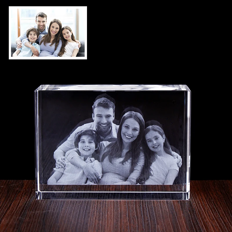 Customized Crystal Family Lovers Photo Album Image Laser Photo Frame With Led Base for Wedding Anniversary Gifts