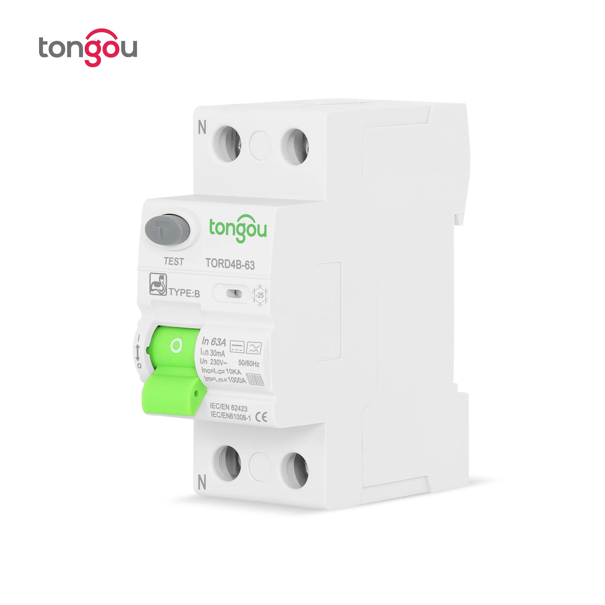 RCD RCCB tipo B dispersione di terra interruttore differenziale Evse 2P 4P AC 40a 63a 30ma 100ma 300ma 10KA guida Din 230V TONGOU