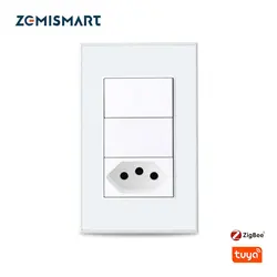 Zemismart Tuya Zigbee 20A Brazil Socket with Two Push Light Switch Smart Brazilian Wall Outlet Switch Alexa Google Home Control