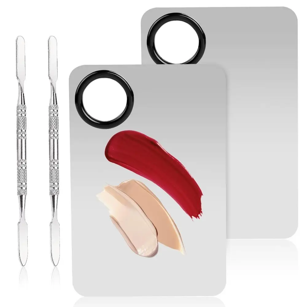 1 Set Stainless Steel Palette Spatula Kit with Hole Square Makeup Mixing Palette Mixing Gel Foundation Makeup Cosmetic