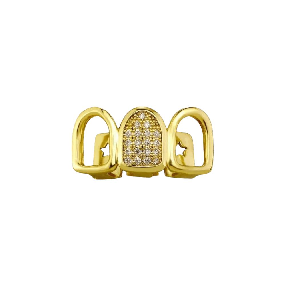 Hip Hop Gold Silver Color Teeth Grillz Alloy Star Hollow Dental Caps Removable CZ Zircon Body Jewelry Unisex