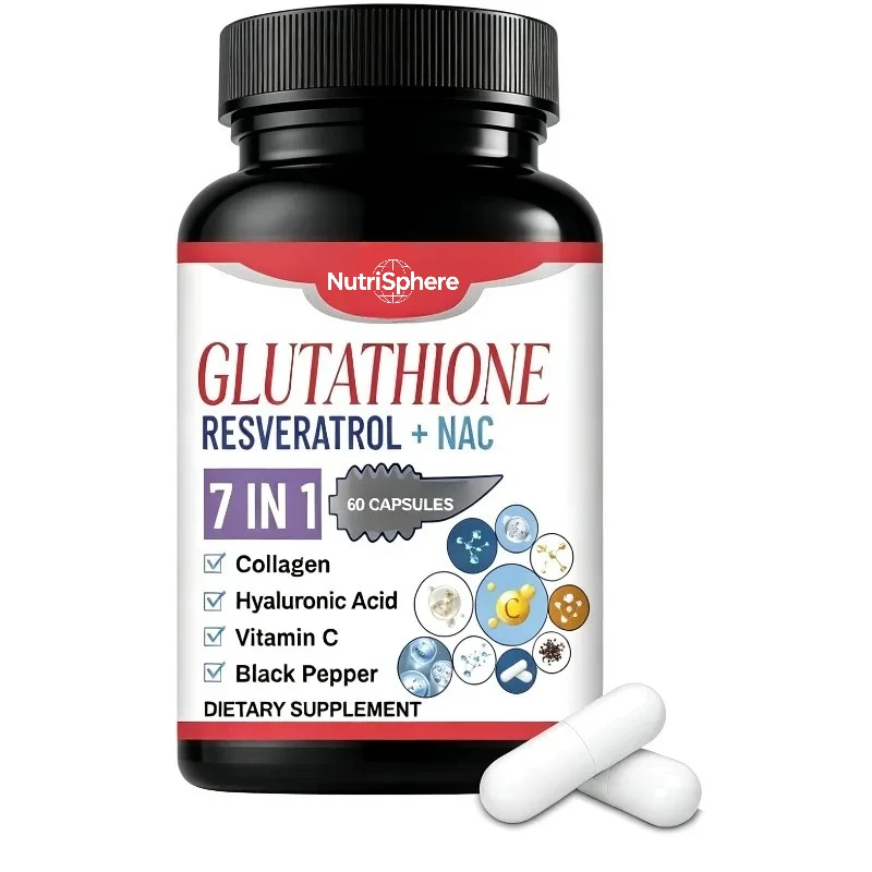 Glutathione Capsules Containing Collagen, Hyaluronic Acid, Vitamin C, Black Pepper, Resveratrol, NAC Anti-aging Health Support