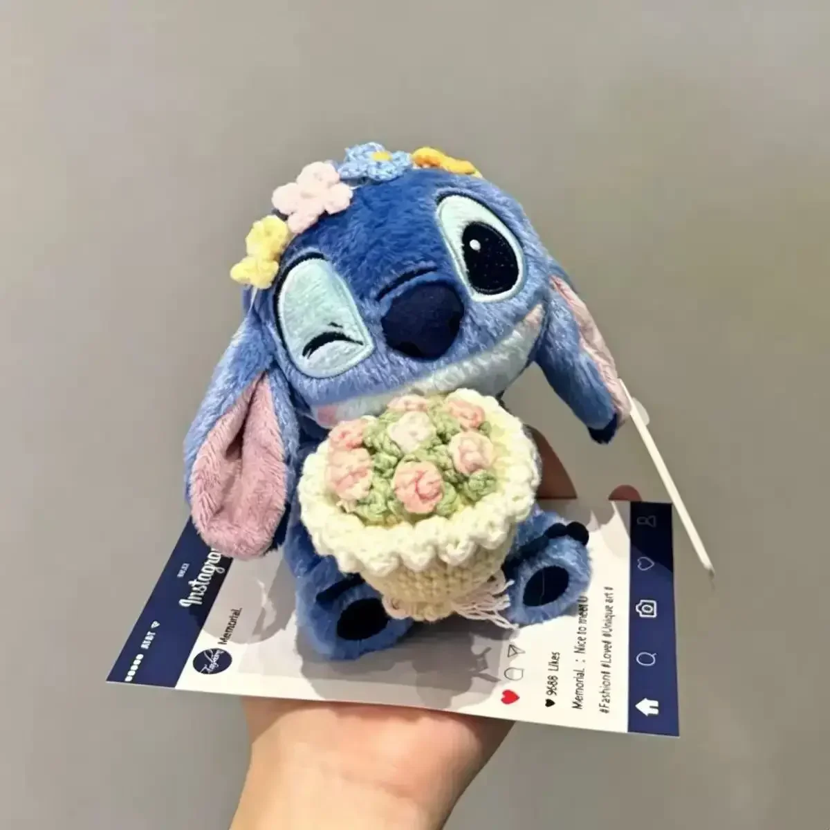 Disney Stitch flower bouquet Plush  Bag Pendant Cute Doll Keychain Best Valentine's Day and birthday Gift cute plush toy flower
