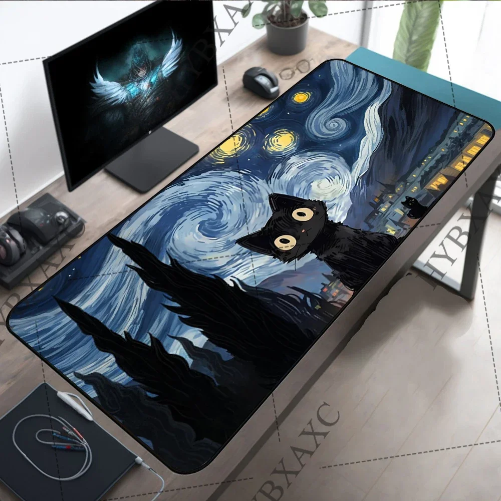 

Коврики для мыши Starry Night Cat с нескользящим основанием, большой игровой коврик для клавиатуры, удобный настольный коврик с милым котом для офиса, учебы и отдыха