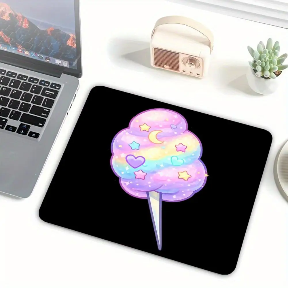 Cute Rainbow Ice Cream Cotton Candy Mouse Pad, Small Non Slip Rubber Desk Mat, Portable Office Gaming Mousepad