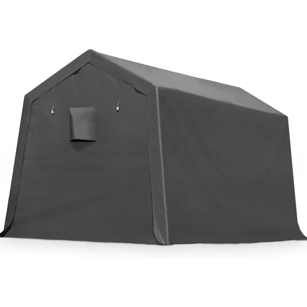 

8x14 ft Steel Metal Peak Roof Portable Garage Shelter Storage Shed Carport for Motorcycle, Bike or Garden Tools with 2 Roll up